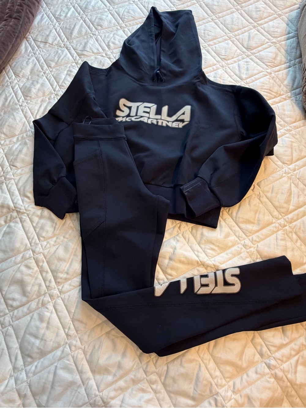 Stella McCartney Dark Blue Hoodie and leggings with White Logo XS